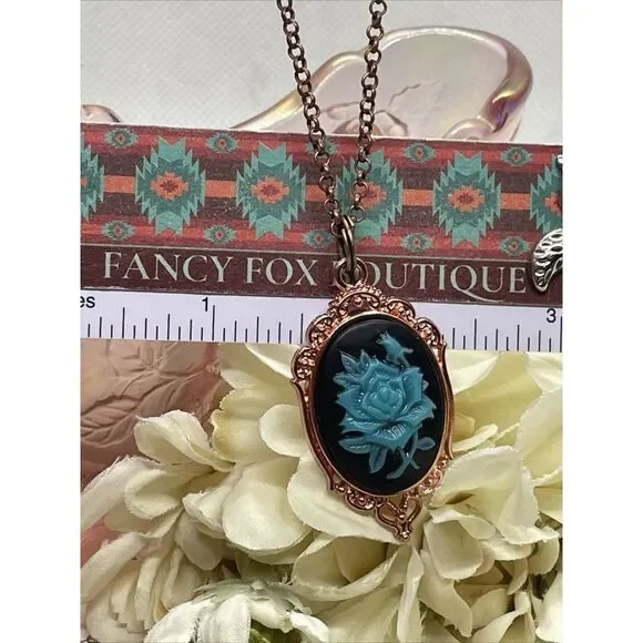 Black teal Turquoise Necklace Easter Mom Cameo Mom Rose Gold wedding Jewelry - Picture 13 of 13